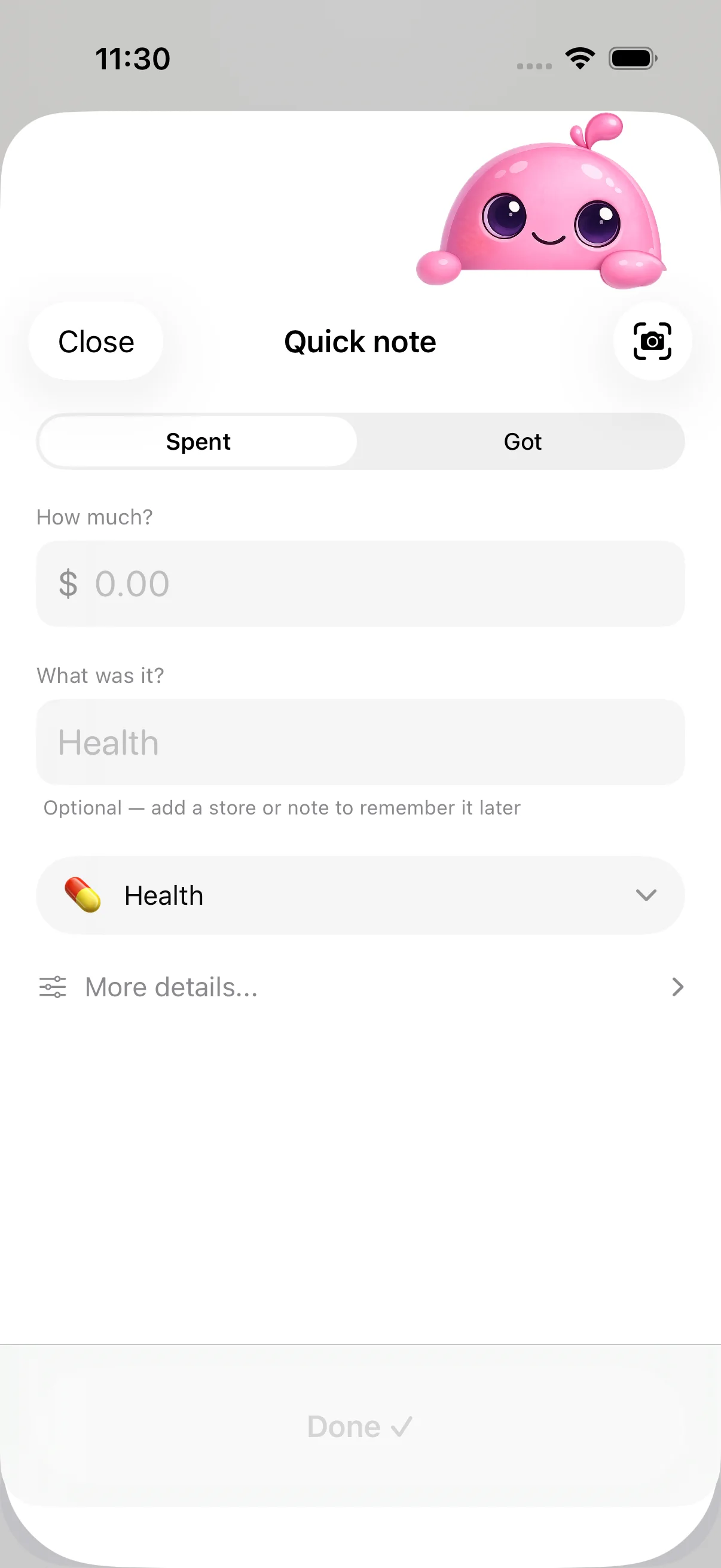 Quick transaction in KindBudget