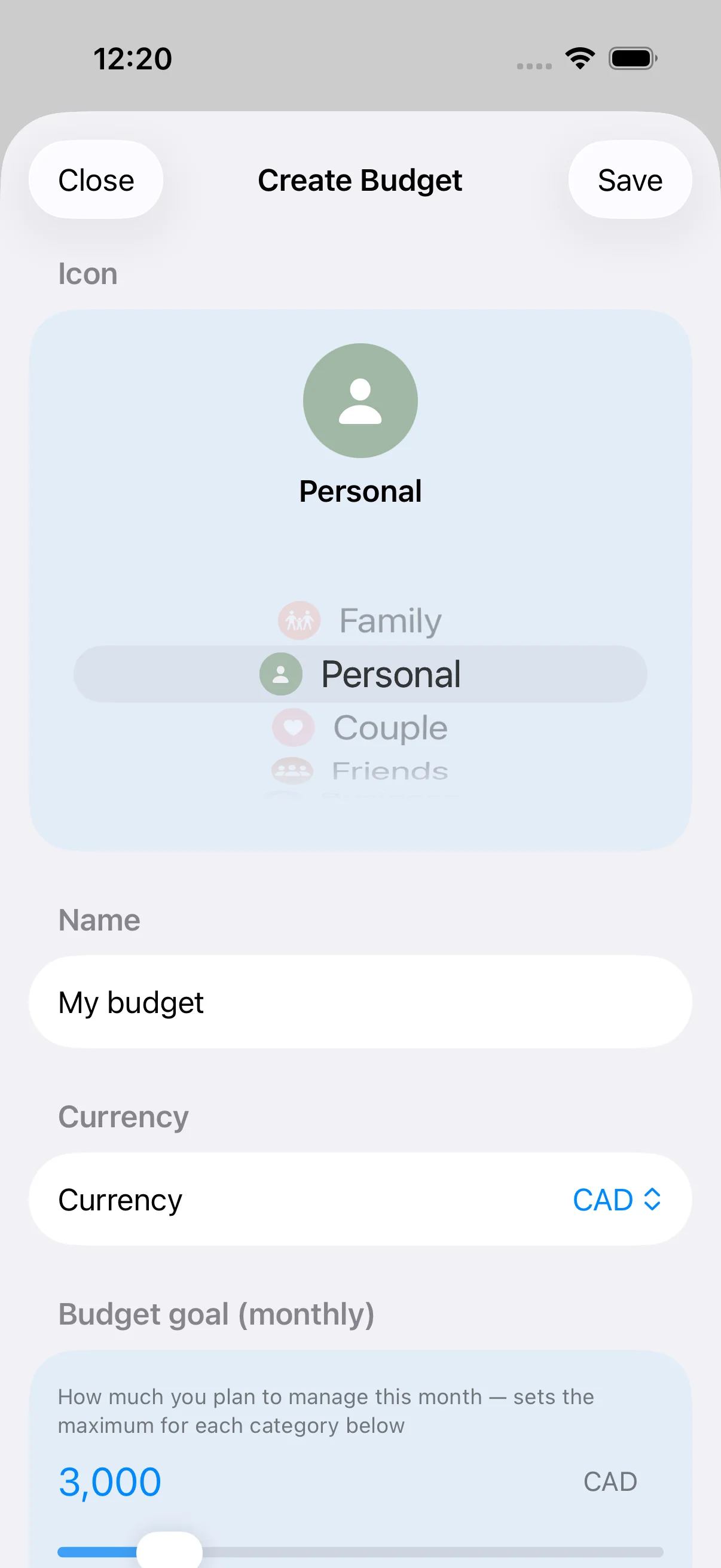 Create a budget in KindBudget