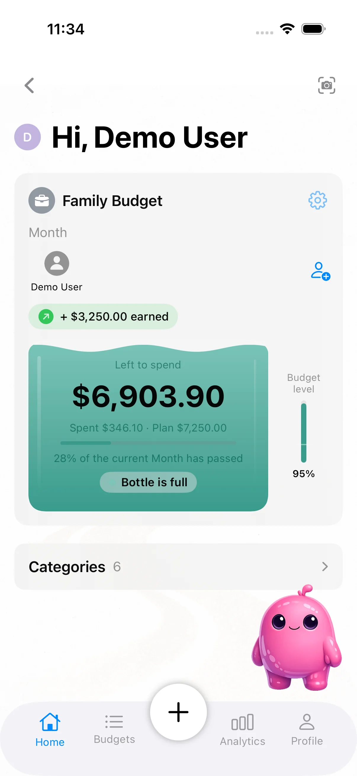 Home dashboard in KindBudget
