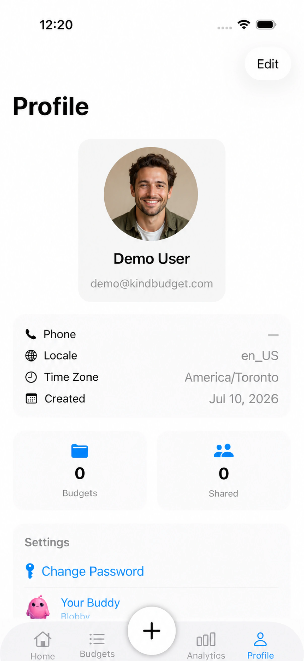 Your profile in KindBudget